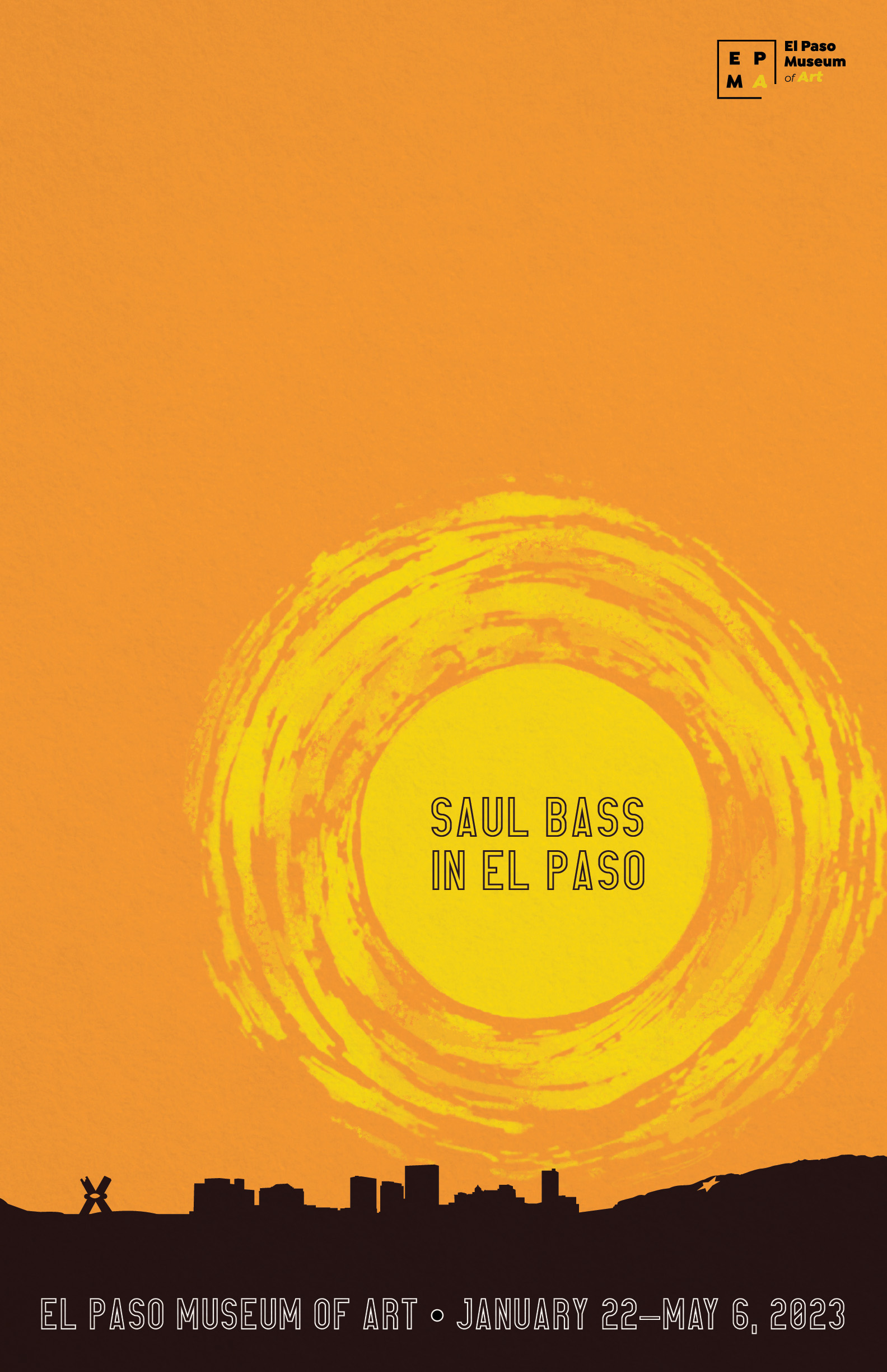 Saul Bass in El Paso promotional design with Downtown sunset in the center.